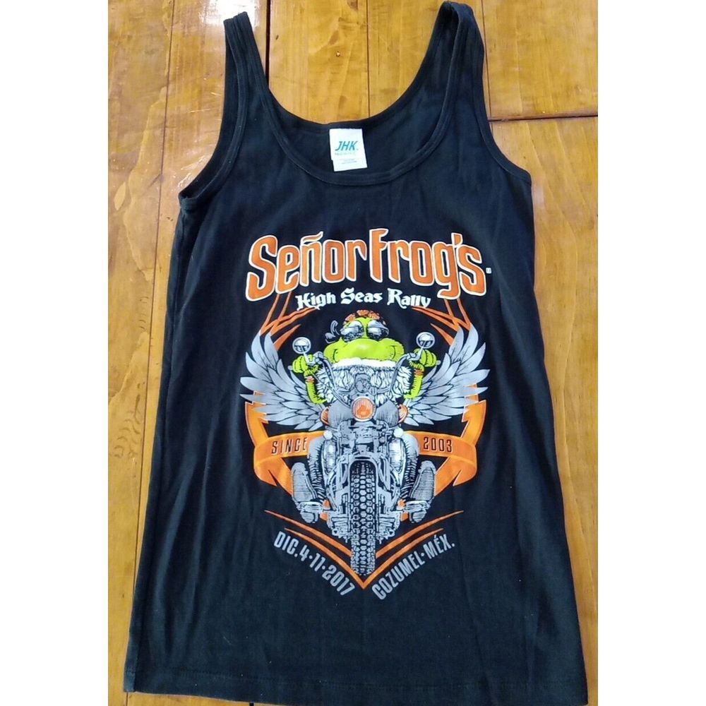 Womens Large Senor Frogs Tank Top Black Cozumel Mexico High Seas Rally